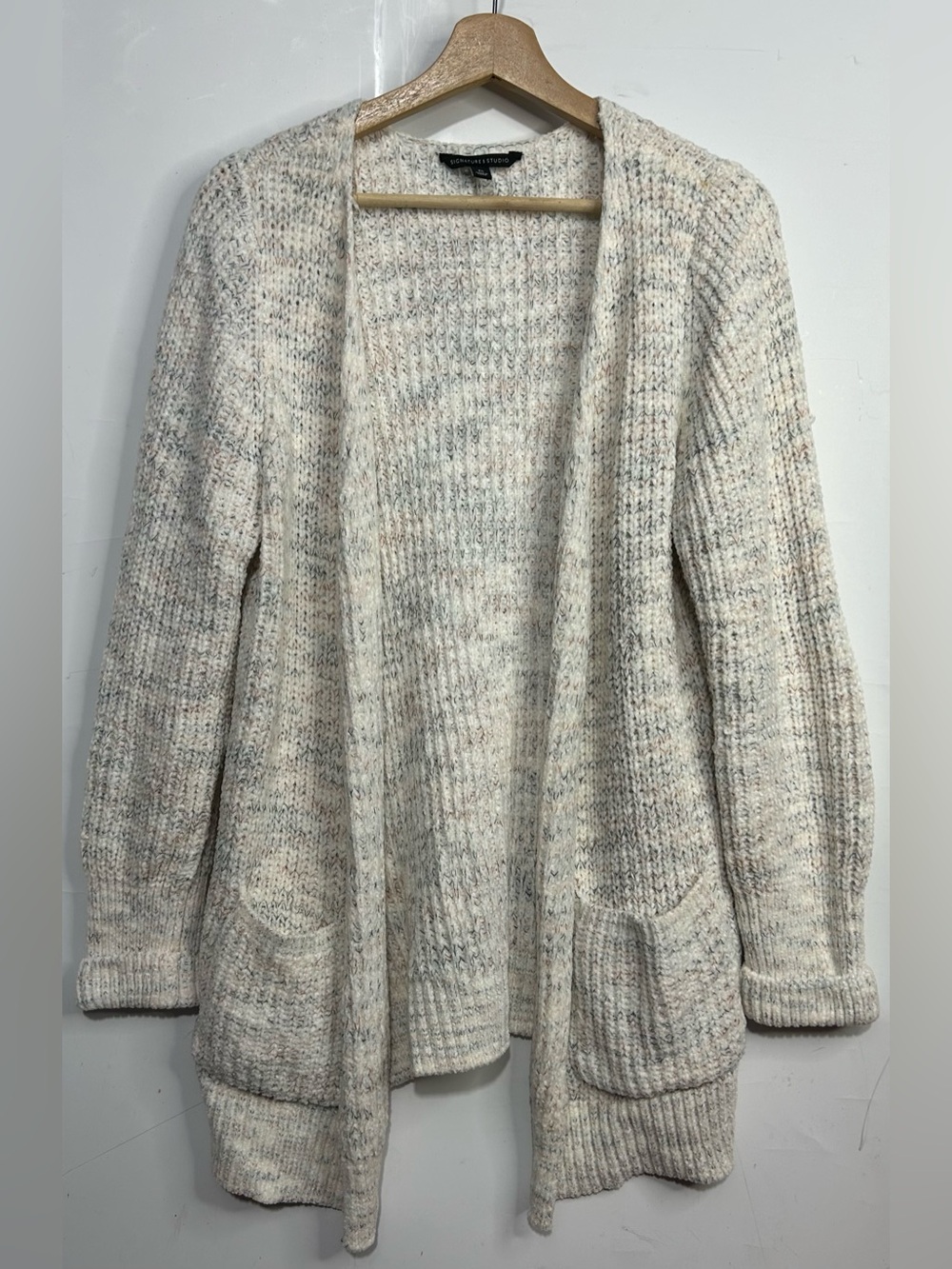 Signature Studios Heathered White Soft Knit Open Front Cuffed Sleeve Cardigan XL